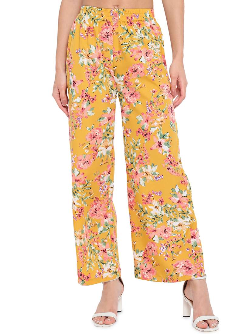 women high rise floral printed wide leg trouser