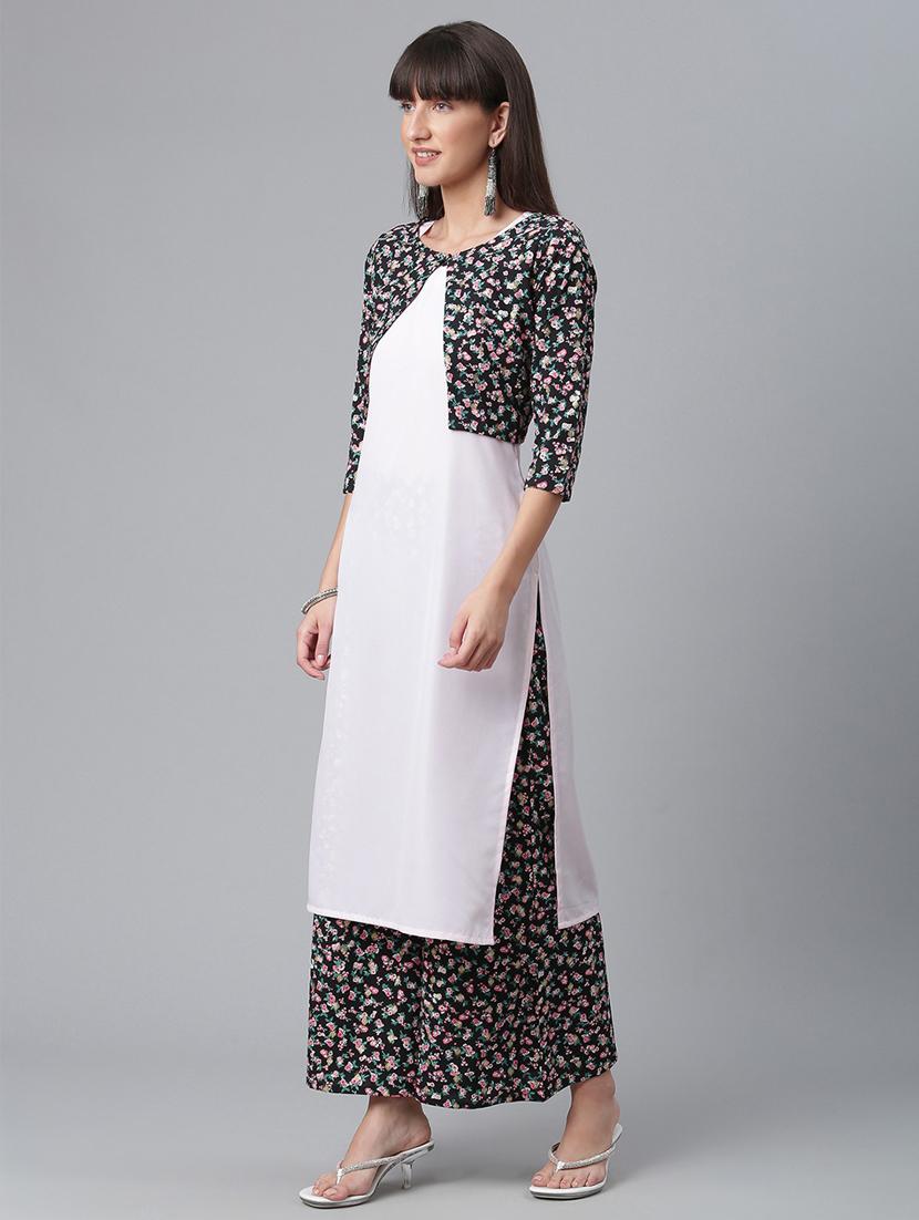 floral printed kurta palazzo set with koti jacket - 18451105 - Standard Image - 2