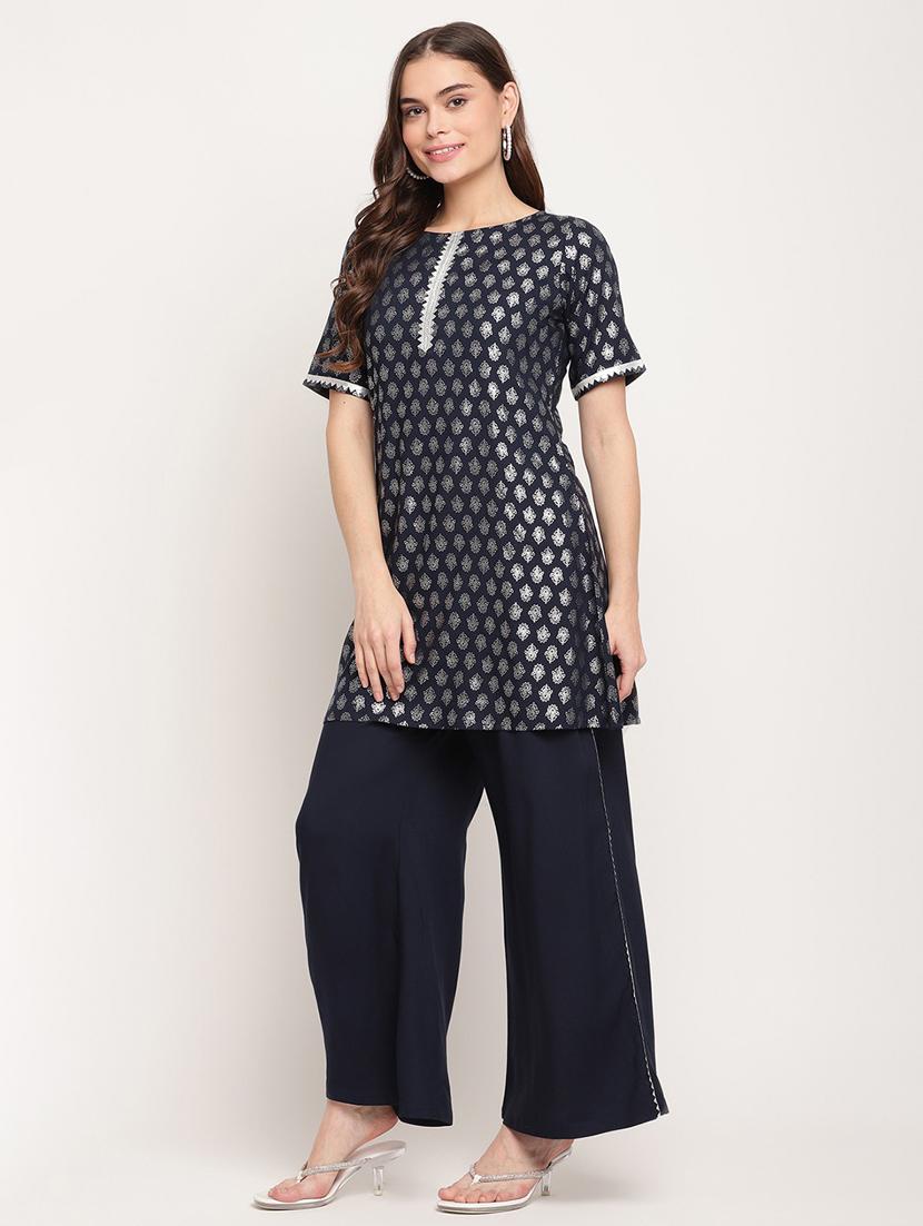 foil print kurta palazzo set - 18451204 - Standard Image - 2