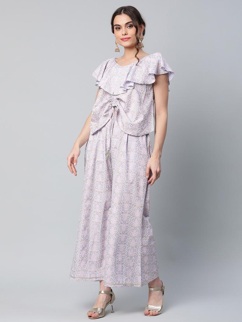 foil print top pant set - 18451235 - Standard Image - 2