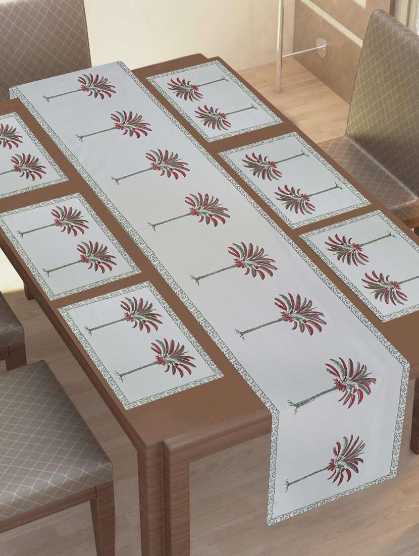 texstylehome thick cotton canvas jaipuri block print 6 table mats and 1 runner set