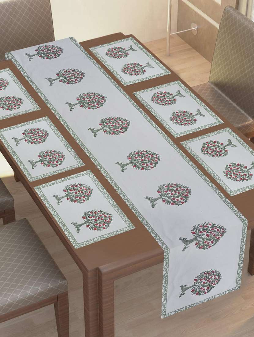 texstylehome thick cotton canvas jaipuri block print 6 table mats and 1 runner set