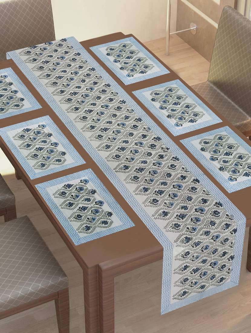 texstylehome thick cotton canvas jaipuri block print 6 table mats and 1 runner set