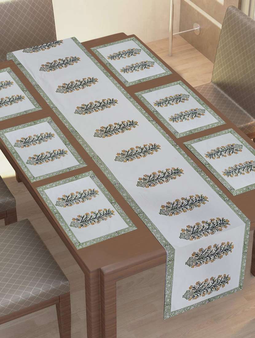 texstylehome thick cotton canvas jaipuri block print 6 table mats and 1 runner set