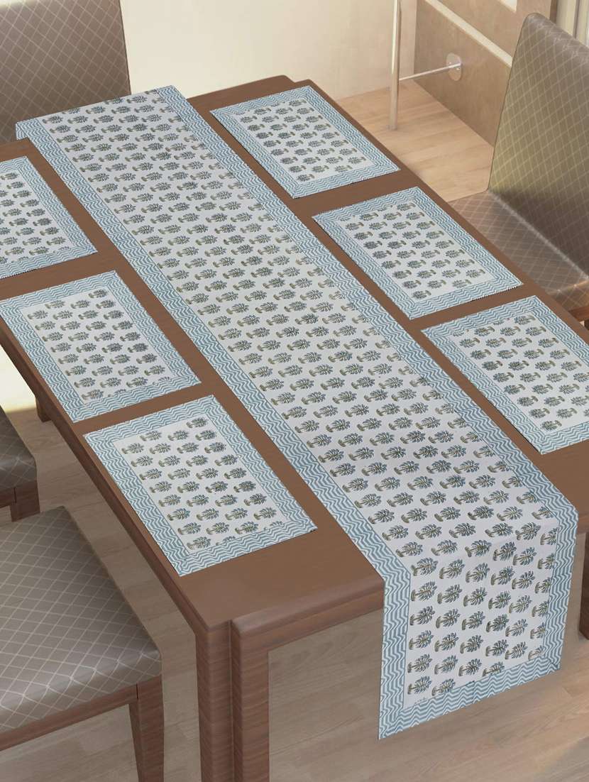 texstylehome thick cotton canvas jaipuri block print 6 table mats and 1 runner set