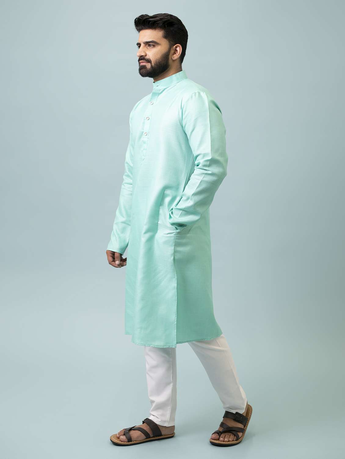 turquoise solid kurta pyjama ethnic wear set - 18452316 -  Standard Image - 2