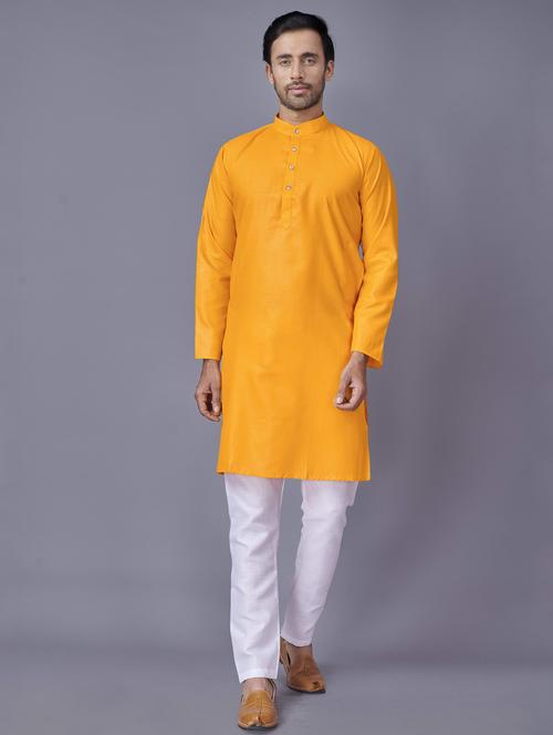 yellow solid kurta pyjama ethnic wear set - 18452320 - Standard Image - 0