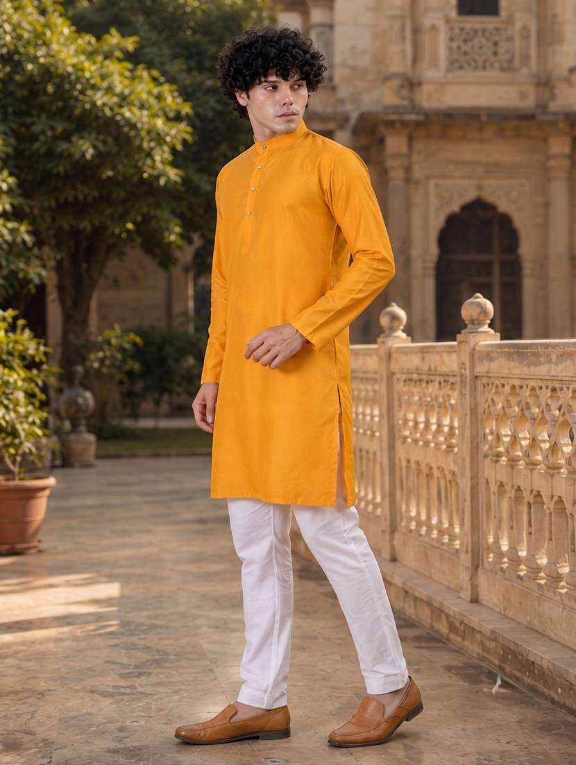 yellow solid kurta pyjama ethnic wear set - 18452320 -  Standard Image - 2