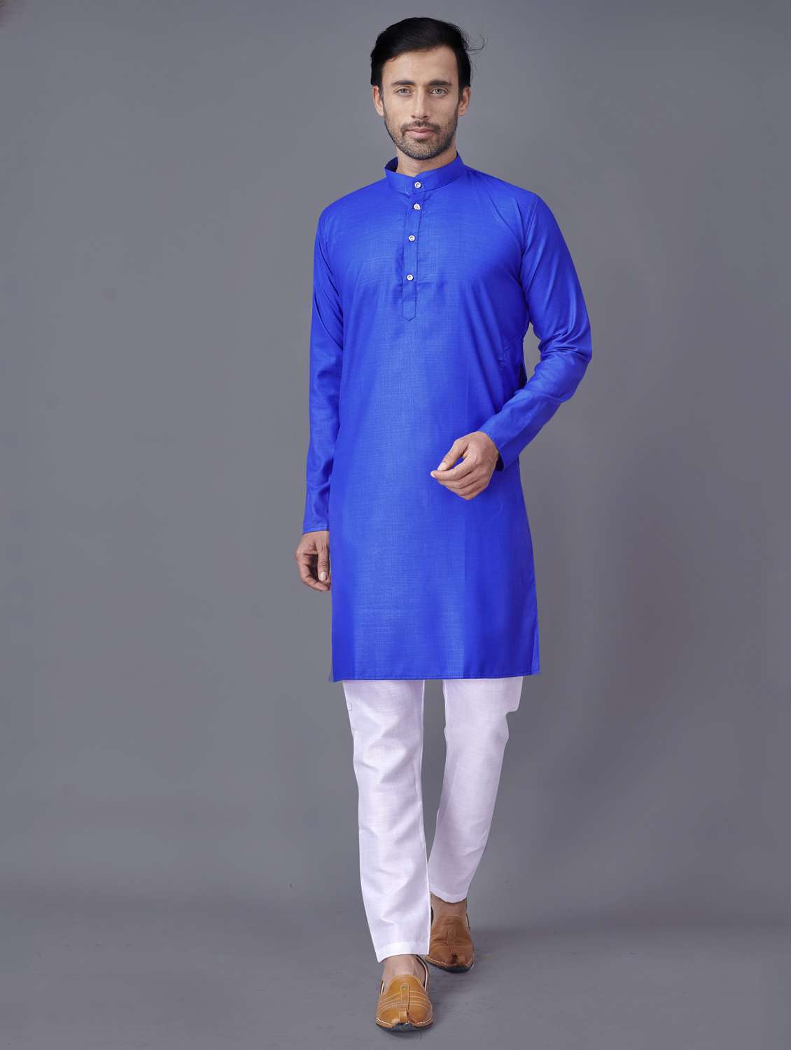 navy-blue cotton kurta pyjama ethnic wear set