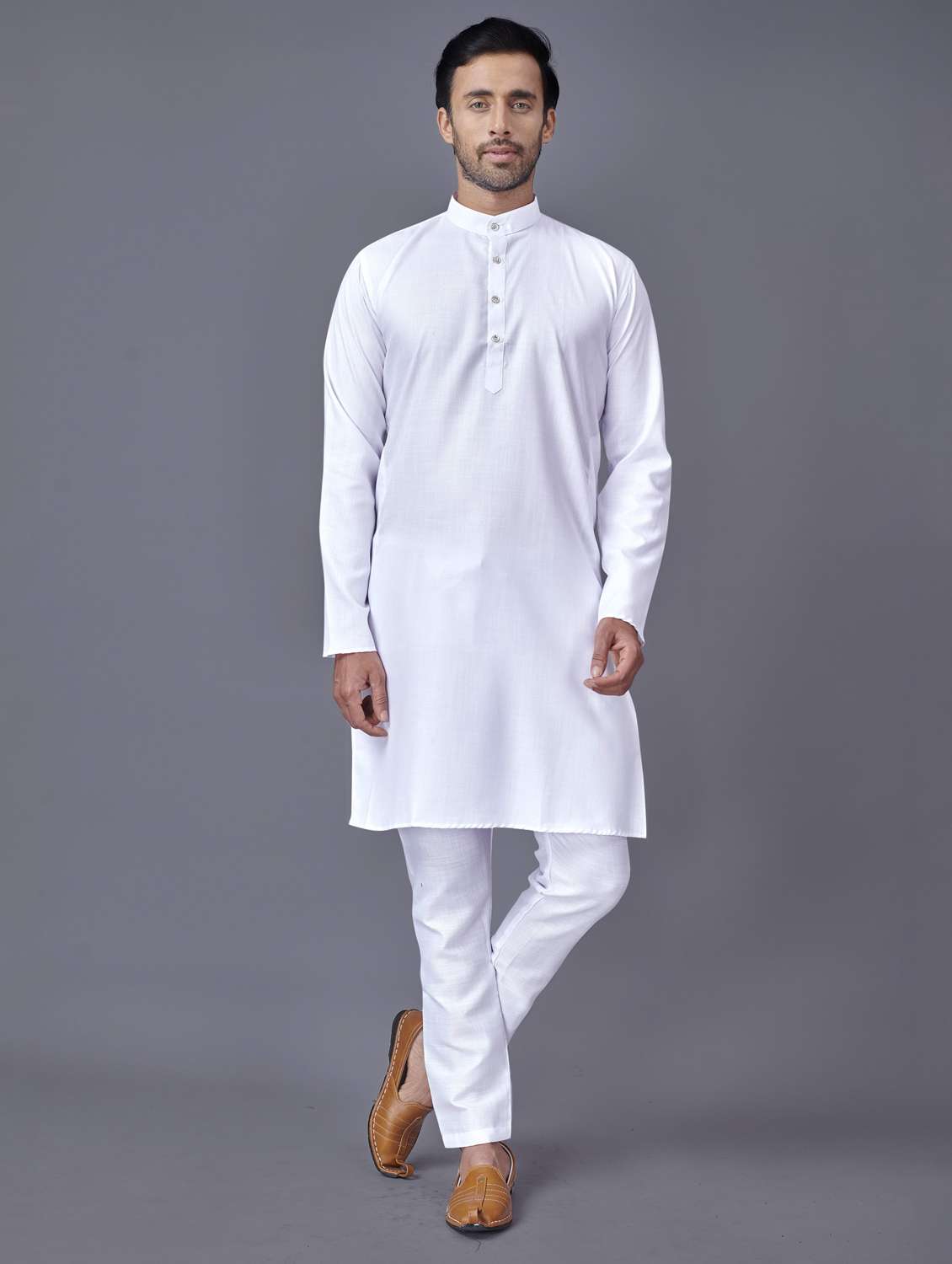 white solid kurta pyjama ethnic wear set