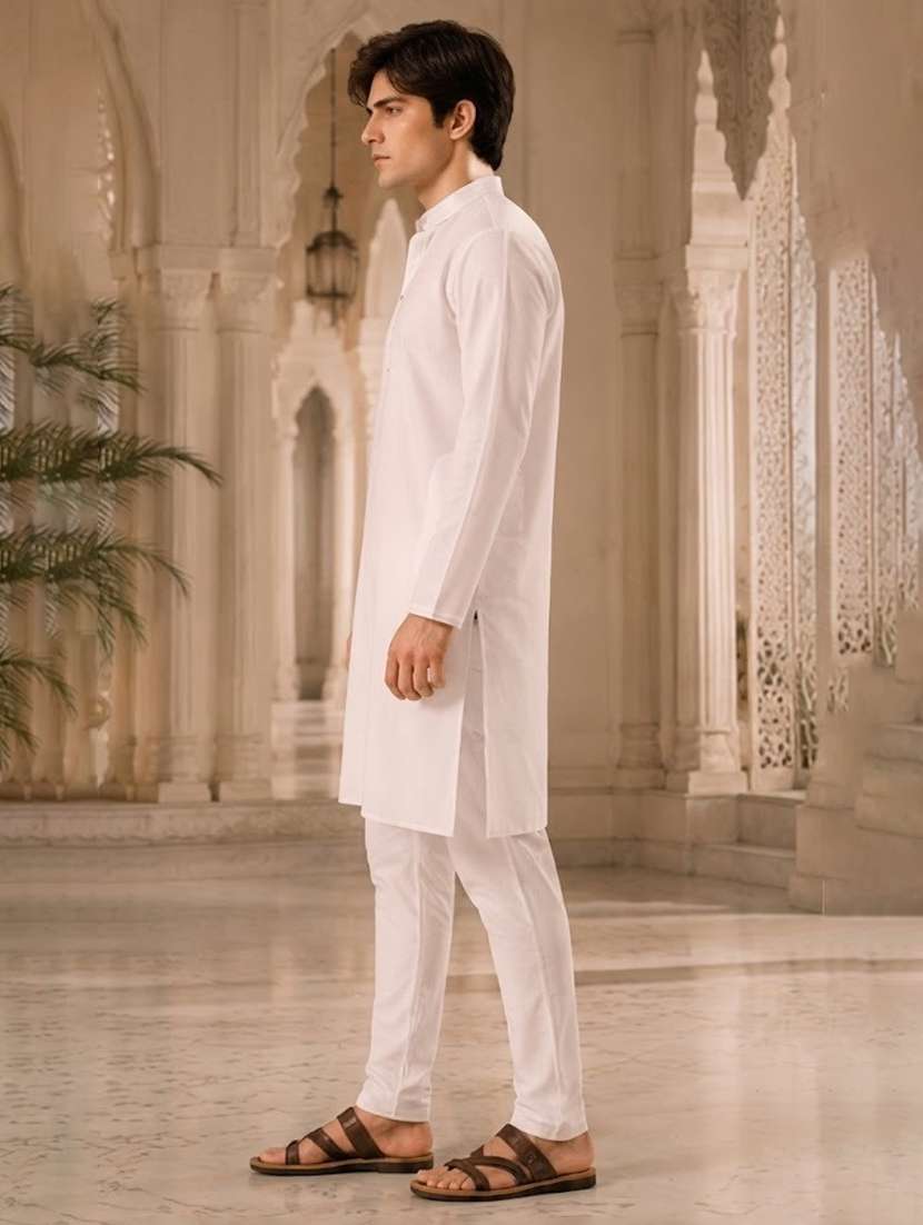 white solid kurta pyjama ethnic wear set - 18452327 -  Standard Image - 2