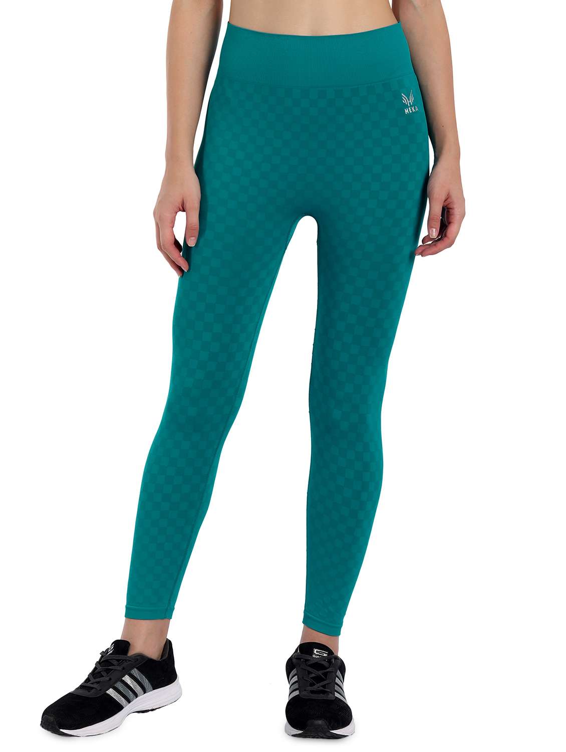 teal high rise checkered active wear tight