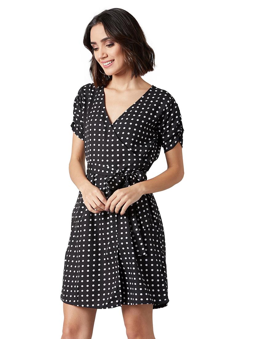 polka printed ruched short sleeved a-line dress - 18453622 - Standard Image - 2