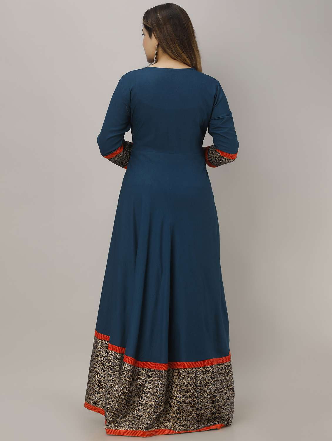 Teal Embroidered Flared Gown - 18454348 -  Standard Image - 2