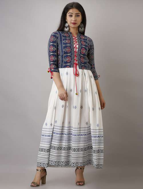 printed flared ethnic dress with jacket