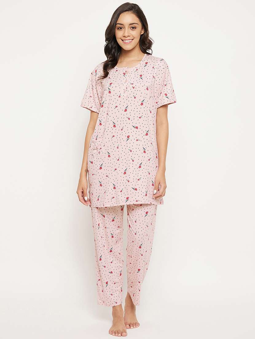 round neck floral nightwear pajama set