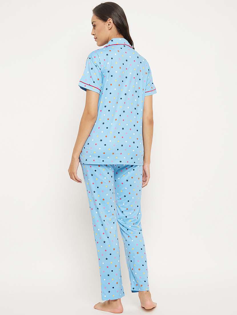 shirt collar printed nightwear pajama set - 18454417 -  Standard Image - 2