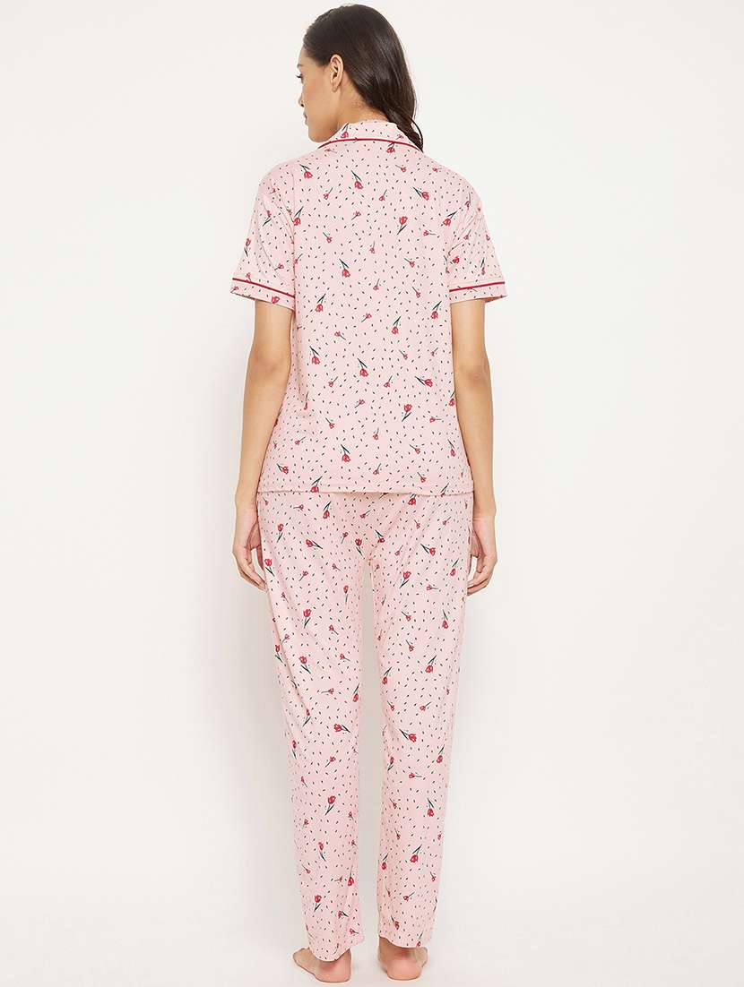 shirt collar floral nightwear pajama set - 18454418 - Standard Image - 2