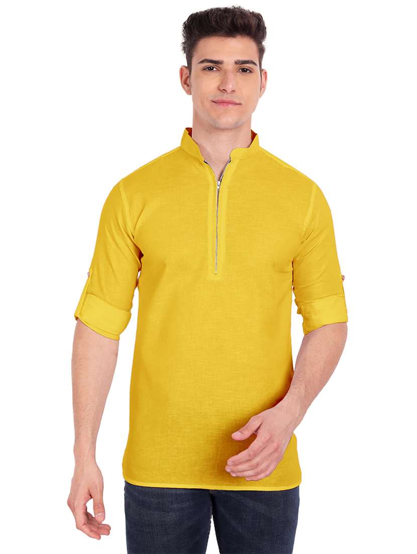 yellow solid short kurta
