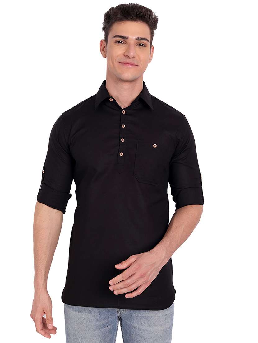 black solid short kurta - 18454612 - Zoom Image - 0
