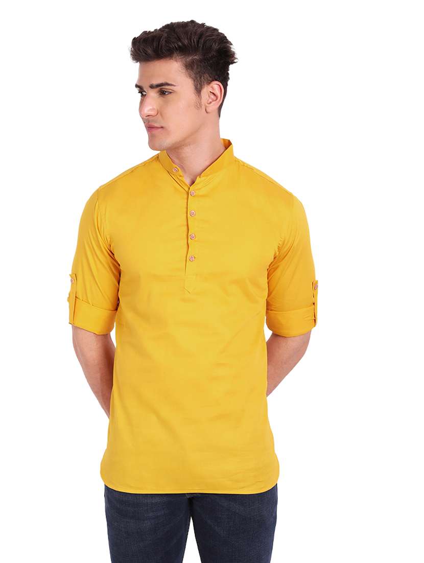 yellow solid short kurta