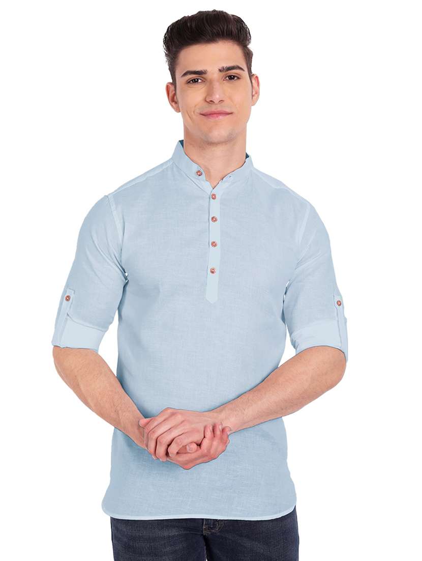 light-blue solid short kurta