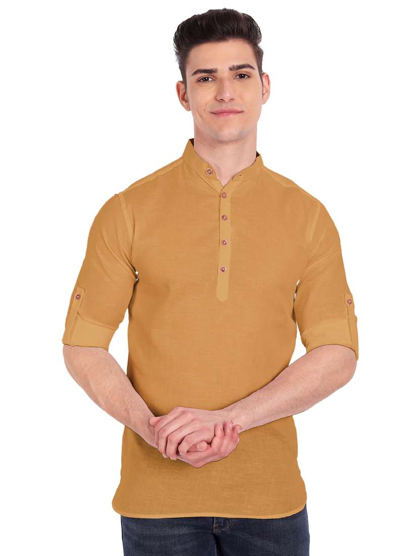 brown solid short kurta
