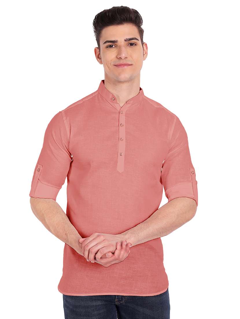 peach solid short kurta
