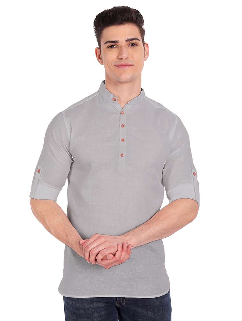 grey solid short kurta