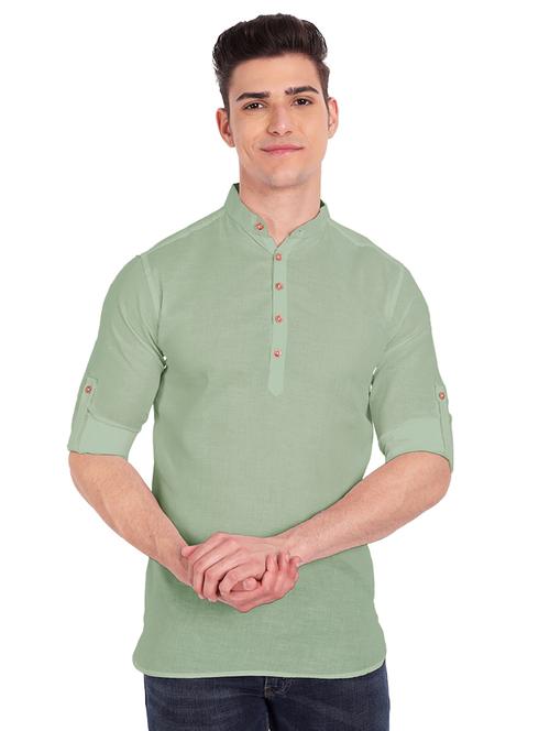 green solid short kurta - 18454632 -  Standard Image - 0