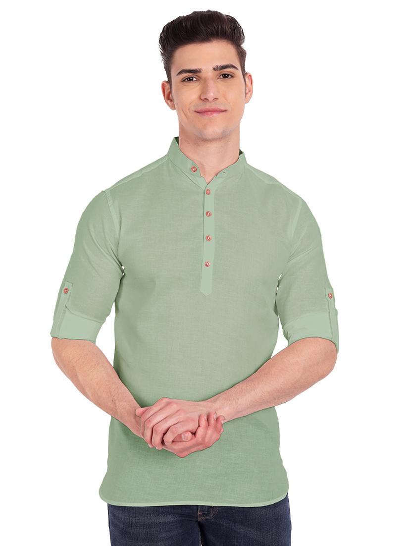 green solid short kurta - 18454632 -  Zoom Image - 0
