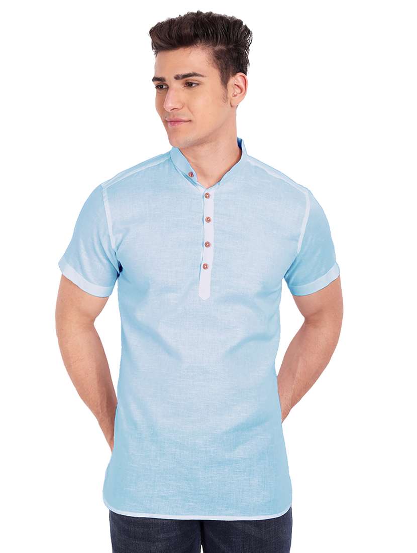 blue solid short kurta