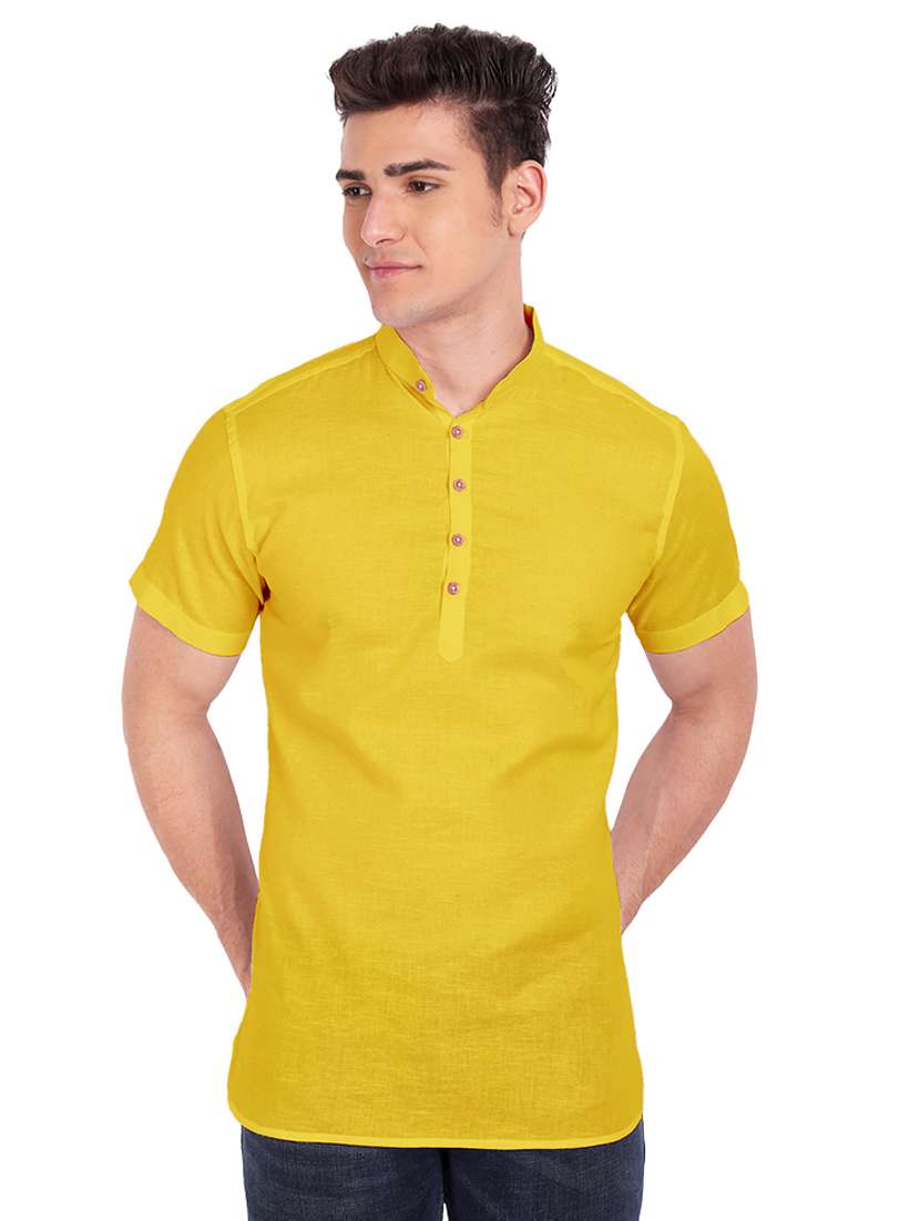 yellow solid short kurta