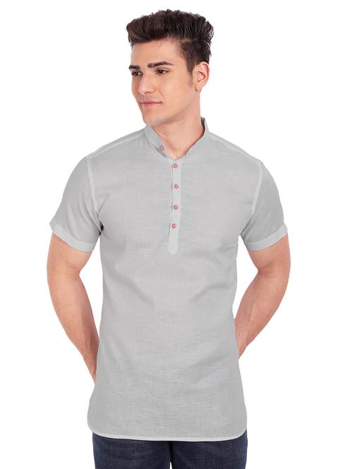 grey solid short kurta - 18454641 - Standard Image - 0