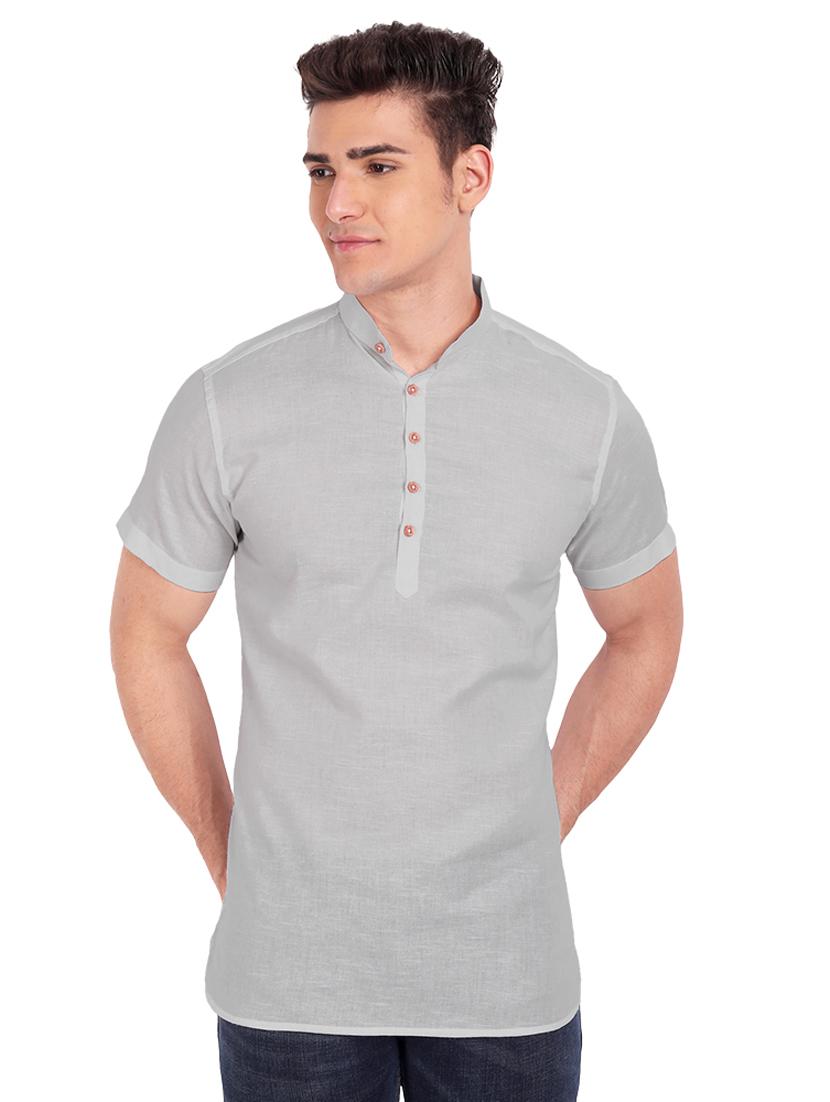 grey solid short kurta - 18454641 - Zoom Image - 0