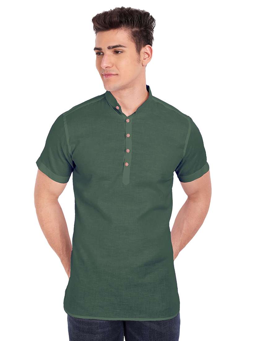bottle-green solid short kurta