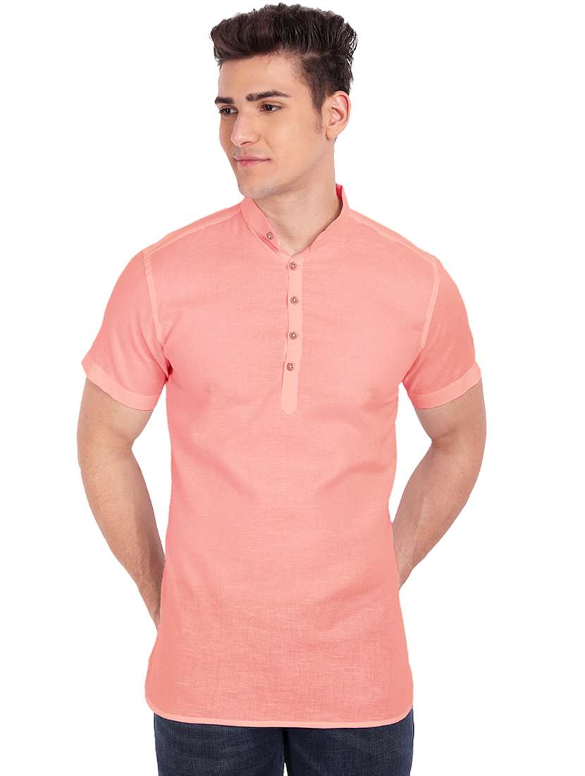 peach solid short kurta
