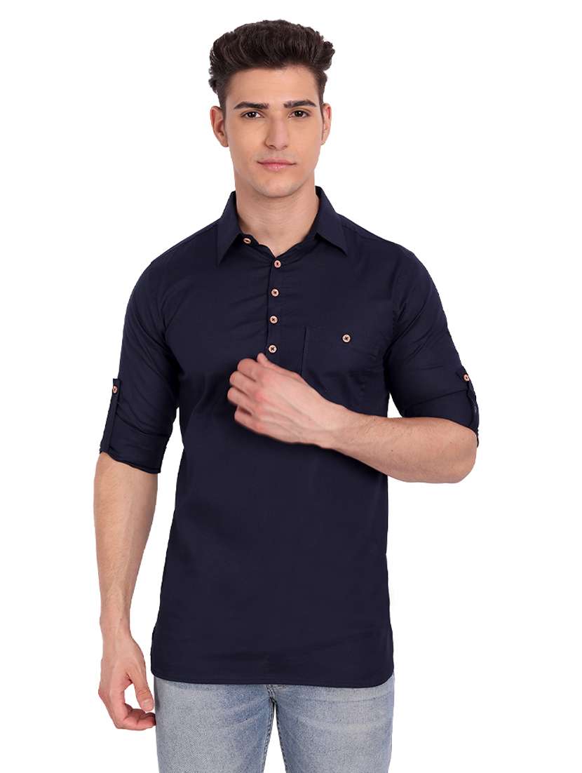 navy blue solid short kurta