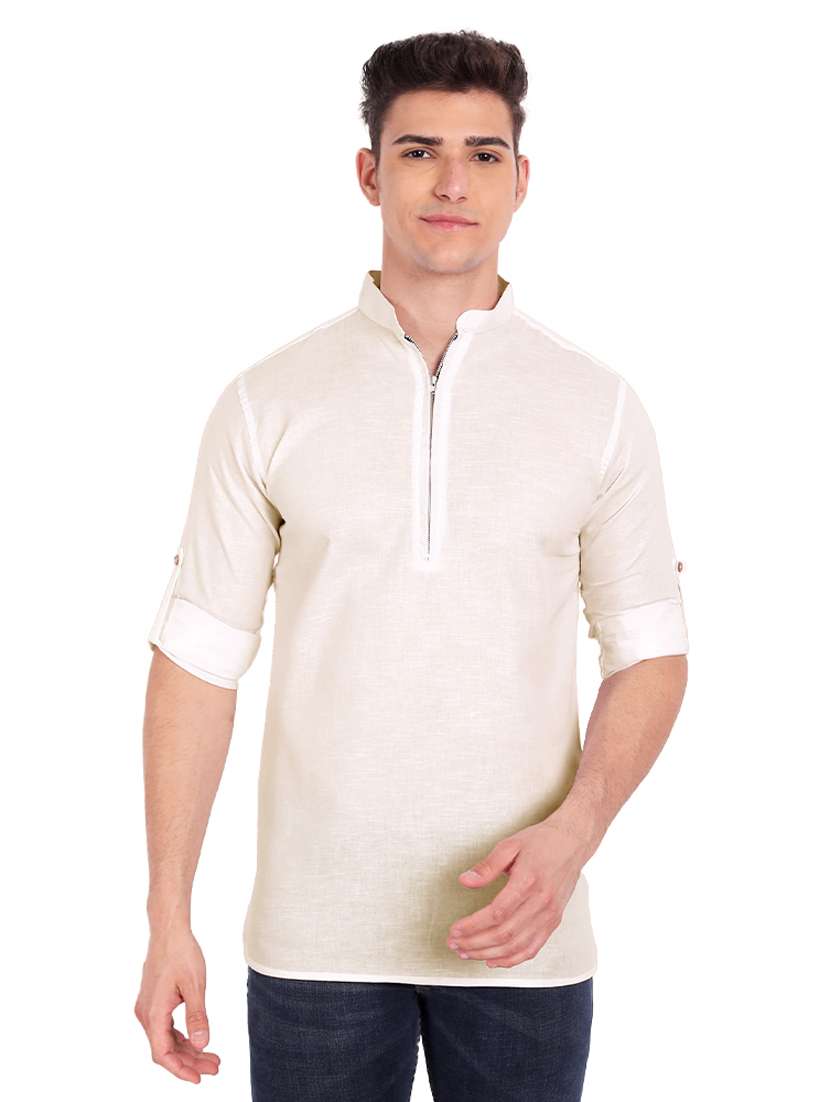 beige solid short kurta