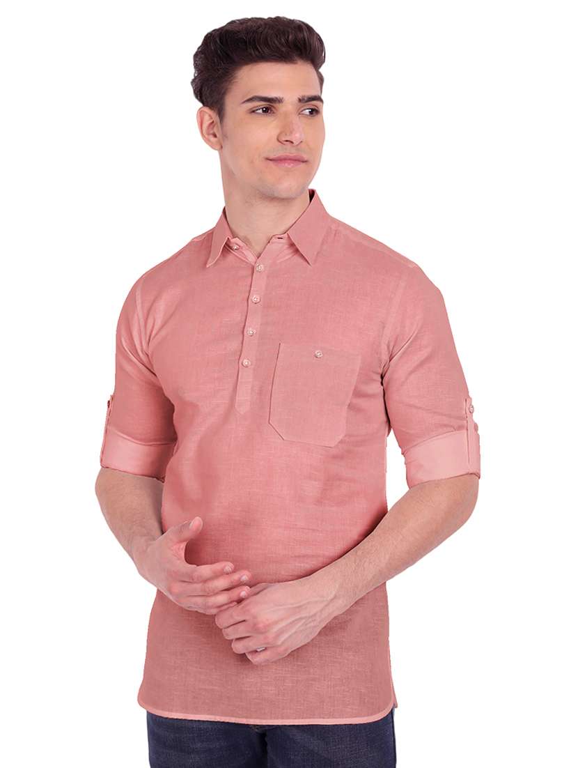 peach solid short kurta