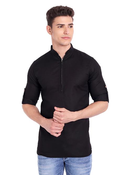 black solid short kurta - 18454665 - Standard Image - 0