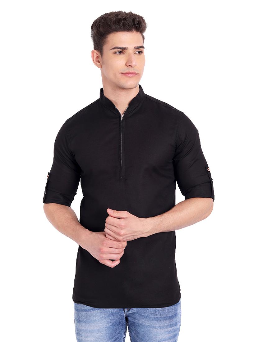 black solid short kurta - 18454665 - Zoom Image - 0