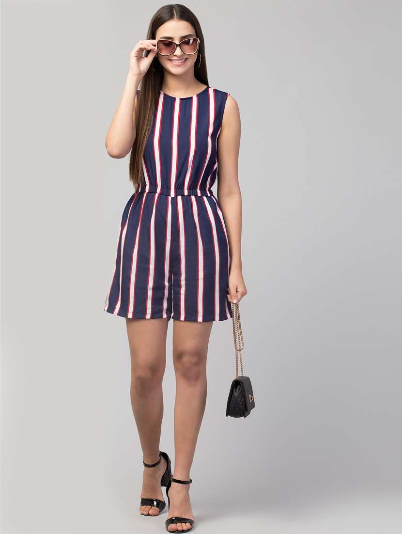 round neck striped romper 