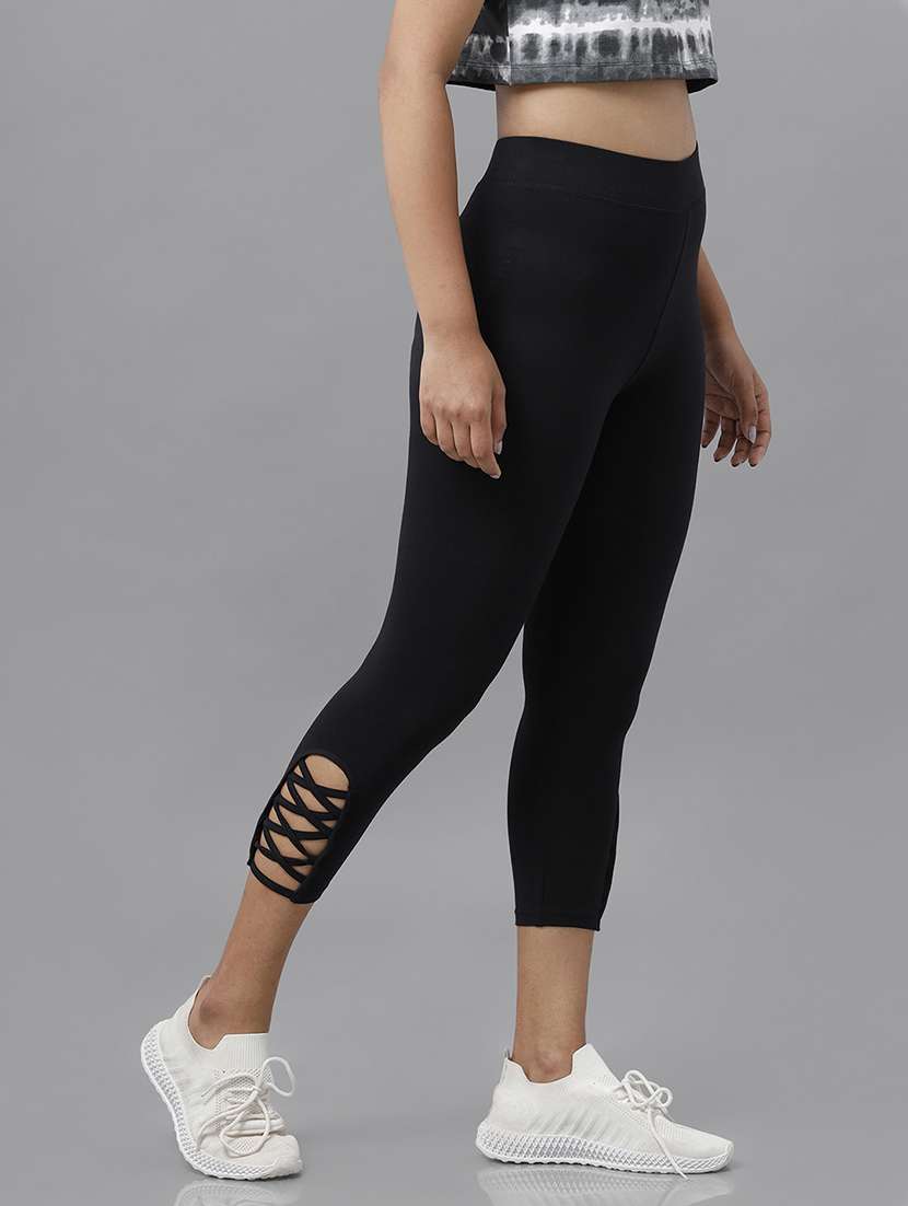 black solid ankle length active wear tights - 18454839 -  Standard Image - 2