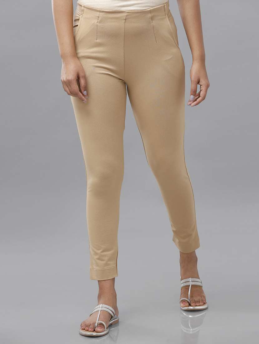 beige solid tapered pant