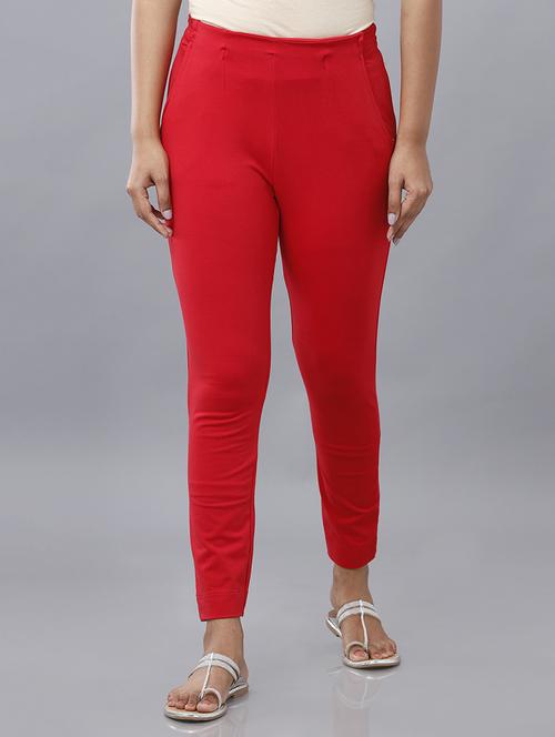 red solid tapered pant - 18455268 -  Standard Image - 0