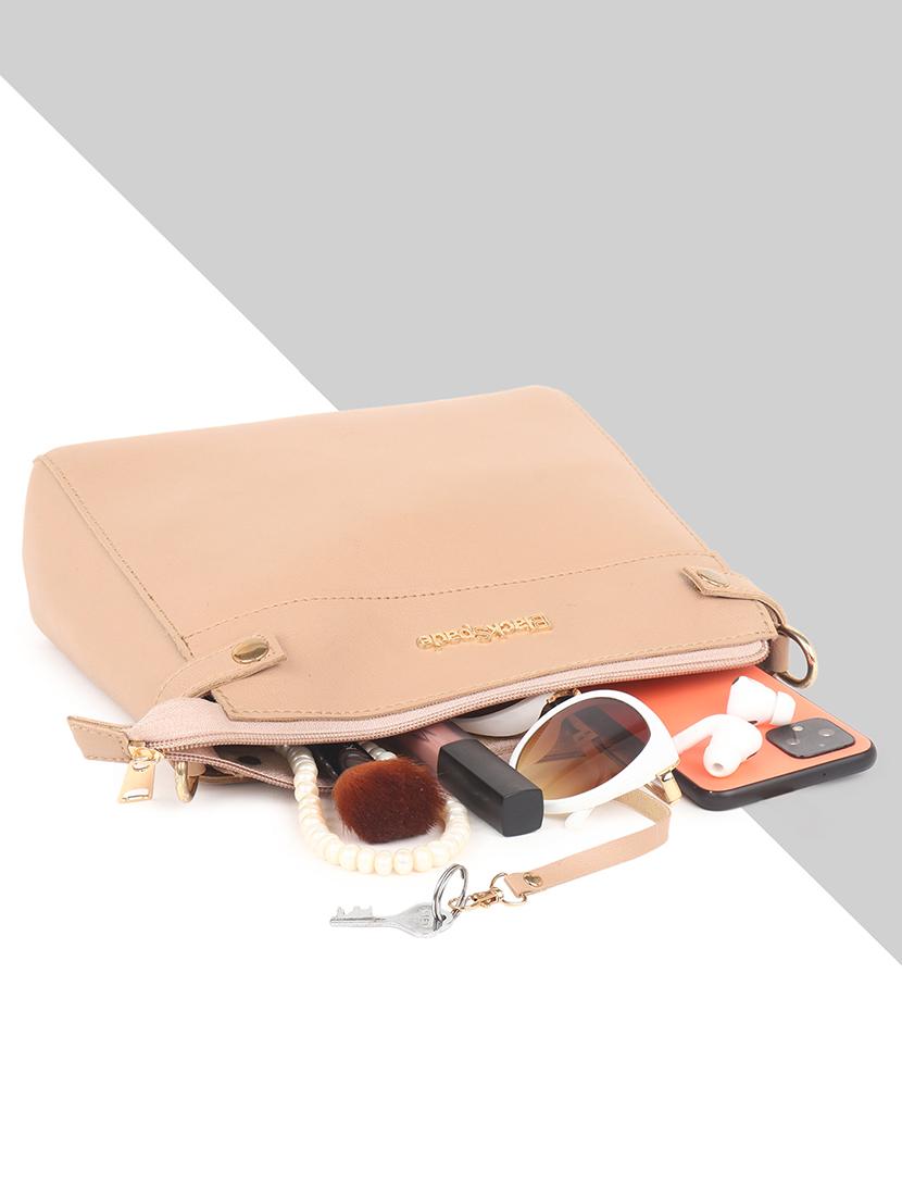 beige solid regular sling bag with wallet - 18457207 - Standard Image - 2