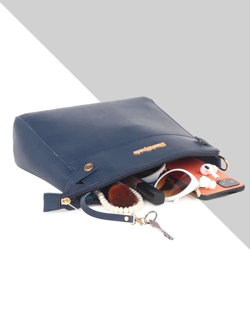 navy blue solid regular sling bag with wallet - 18457208 -  Standard Image - 2