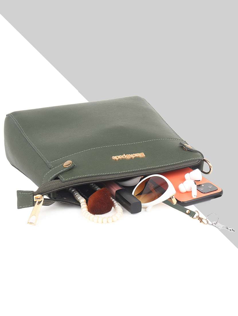 green solid regular sling bag with wallet - 18457209 -  Standard Image - 2