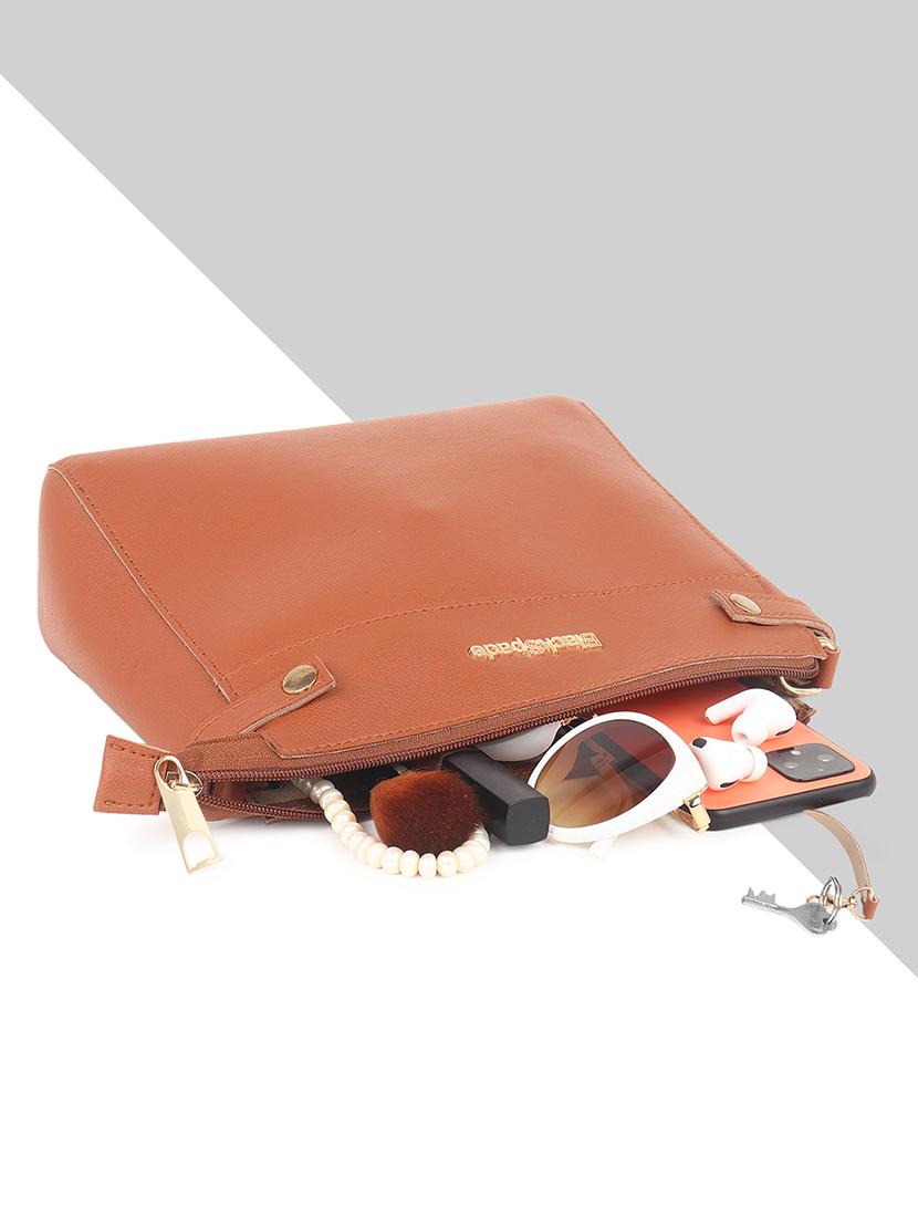 tan solid regular sling bag with wallet - 18457210 - Standard Image - 2